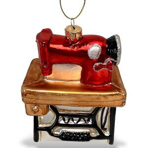 Unique Treasures Retro Sewing Machine Glass Christmas Ornament